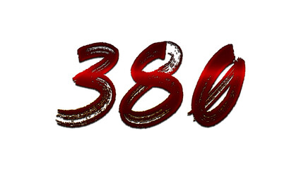 3D blood red number design of 380 on white background.