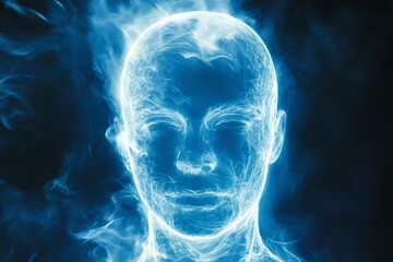Ethereal Mind Abstract Head in Blue Energy