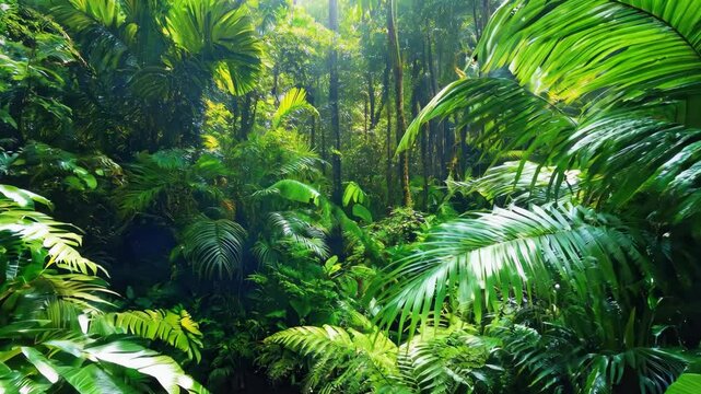Lush greenery fills the dense rainforest of Daintree National Park in Australia, Dense rainforest vegetation in jungle of Daintree nature reserve Queensland AU
