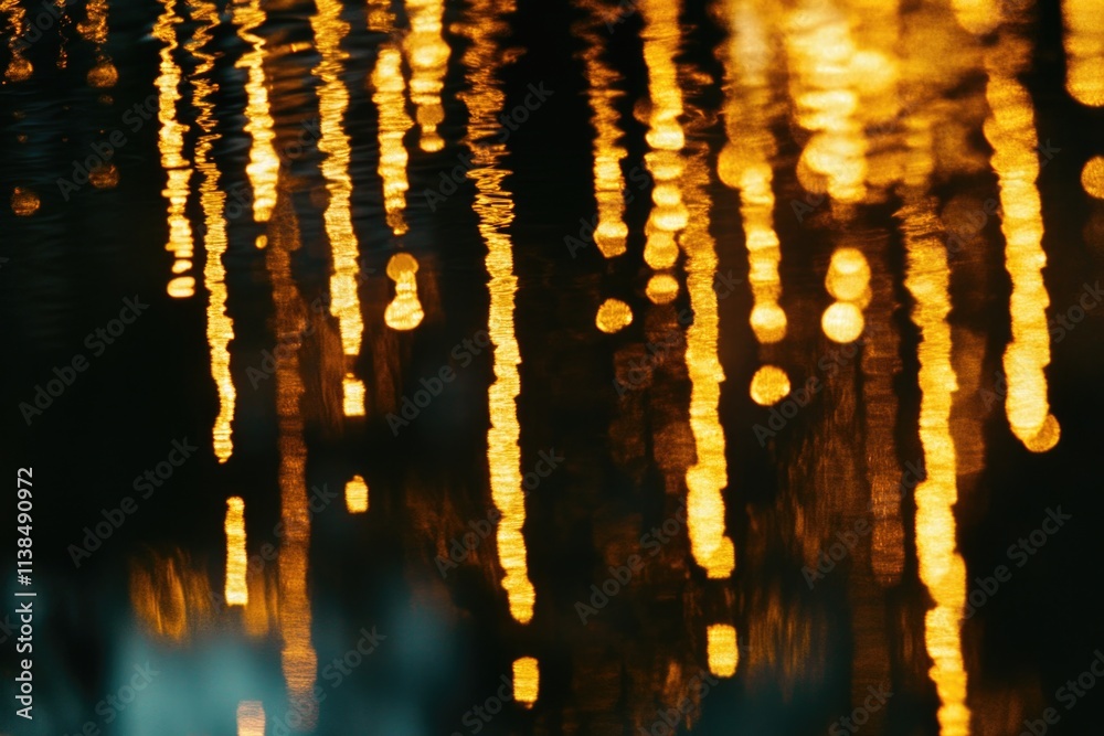 Poster a blurred image of lights reflecting on the surface of water, great for use in backgrounds or ambien