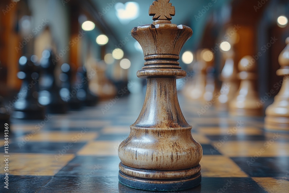 Poster a detailed view of a chess piece on a chess board, ideal for use in educational or gaming contexts