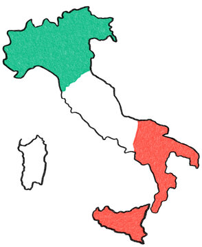 Travel Destination Italy Country Map with flag color in Europe - Rome Milan Venice Sicily