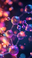 Abstract representation of molecular structures with vibrant colors and glowing orbs, illustrating the beauty and complexity of scientific concepts and research in molecular biology