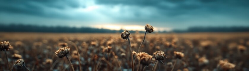 Dried flowers in a moody, atmospheric field.