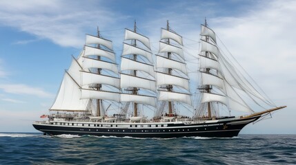 Majestic Tall Ship Sailing on the Ocean