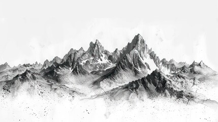 Monochrome majestic mountain range landscape.