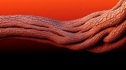 Abstract Tree Root: A captivating close-up of a gnarled tree root, its intricate texture and sinuous form highlighted against a vibrant orange background. The image evokes a sense of strength.