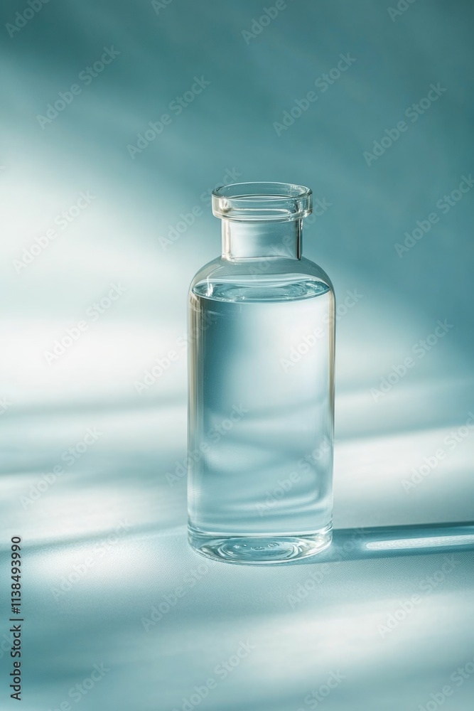 Poster a clear plastic water bottle sits on a table with a plain background