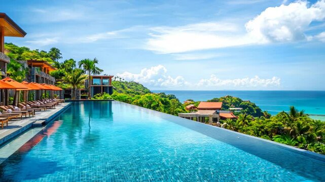 Luxurious hotel resorts along the stunning coastline of Phuket Island in Thailand, Hotel resorts on Phuket island sea coast Thailand vacation background