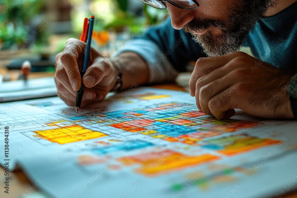 Poster a person sitting at a desk with a pen and paper, possibly working on a task