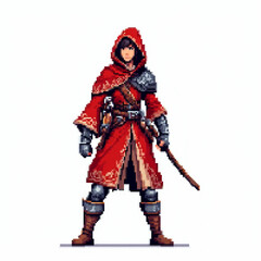Obraz premium Pixel art red riding hood warrior