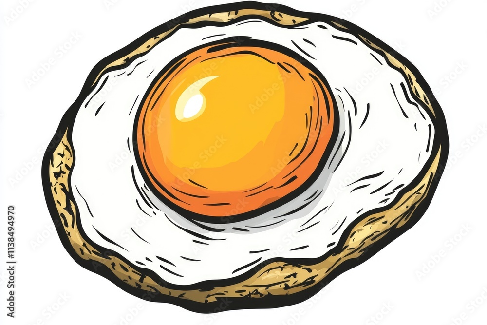 Poster a simple breakfast consisting of a fried egg placed on a slice of bread