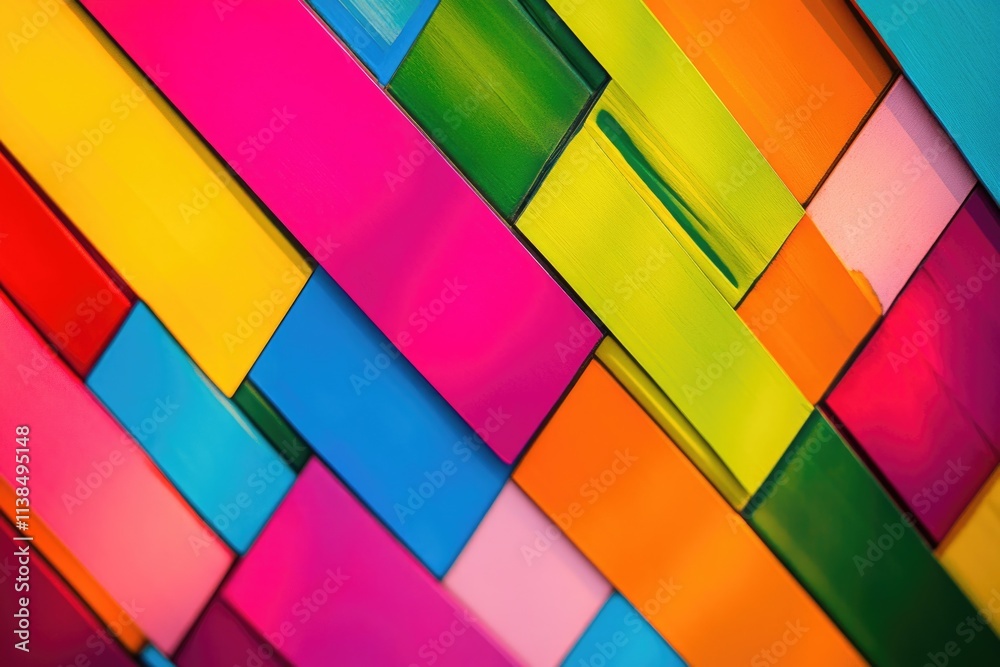 Poster A detailed view of a colorful wall with varied patterns and textures