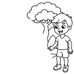 A drawing of a boy and a dog vector outline for coloring pages 