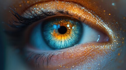 Close-up shot of an eye with glitter, suitable for beauty or party themes