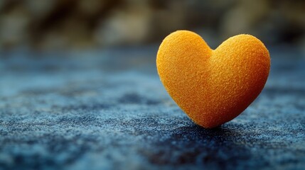 Fototapeta premium A heart-shaped orange sits on a blue surface
