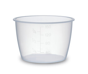 Empty plastic measuring cup