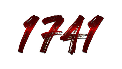 3D blood red number design of 1741 on white background.