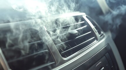 Translucent smoke emanating from the vehicle's air conditioning vent