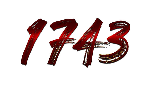 3D blood red number design of 1743 on white background.
