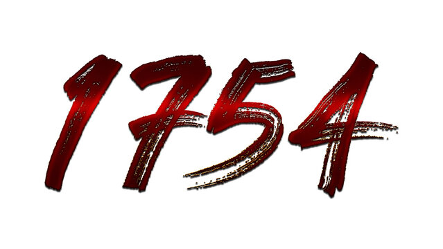 3D blood red number design of 1754 on white background.