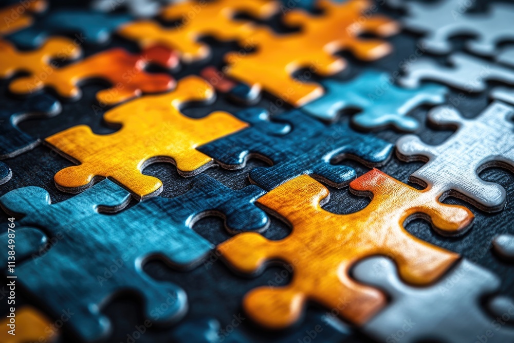 Poster a close-up shot of a single puzzle piece on a flat surface