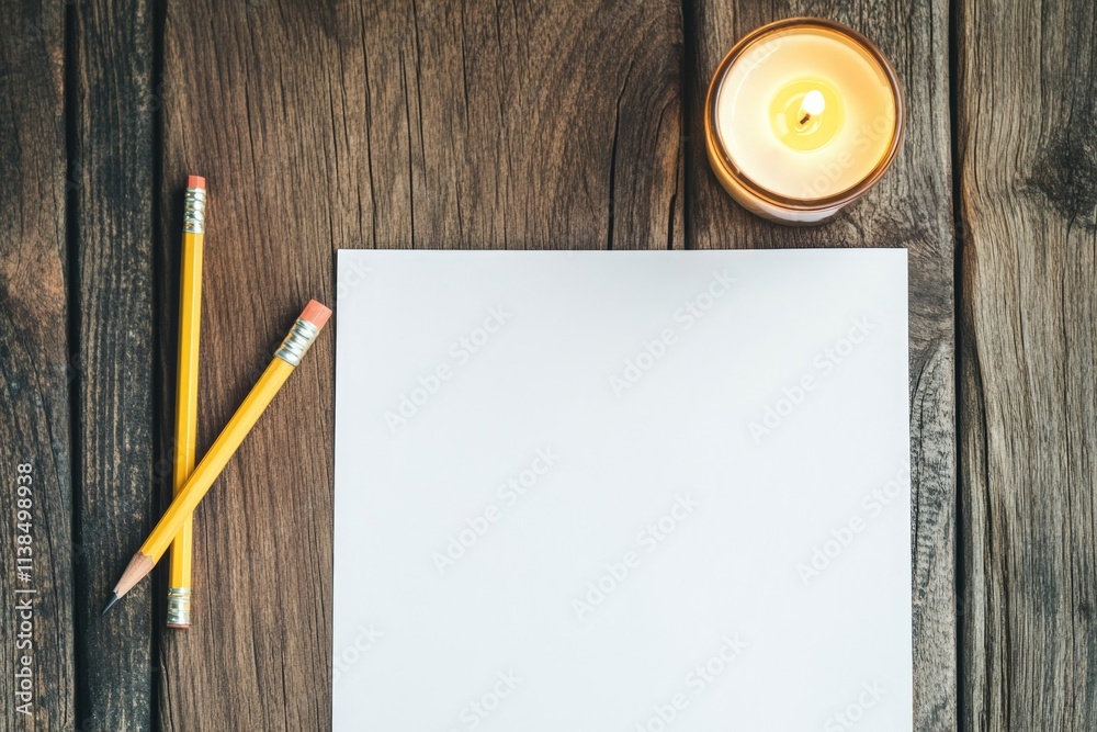 Poster a simple scene featuring a piece of paper with a pencil lying next to it
