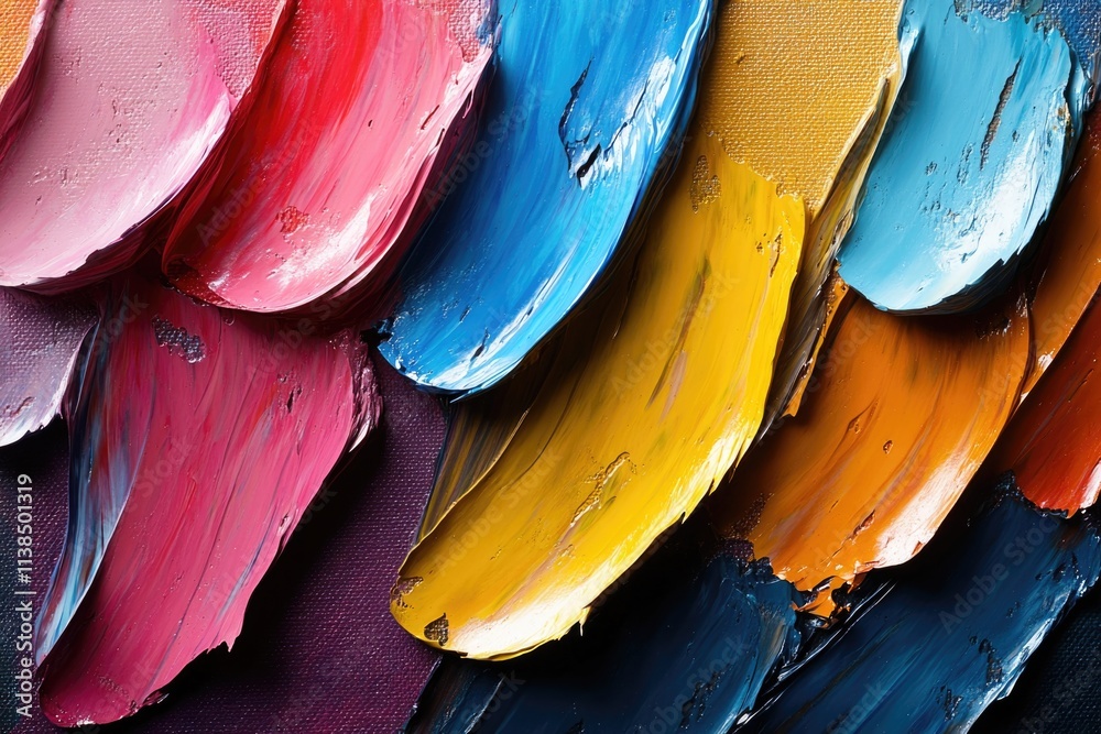 Poster a detailed view of a colorful artwork with various hues and textures