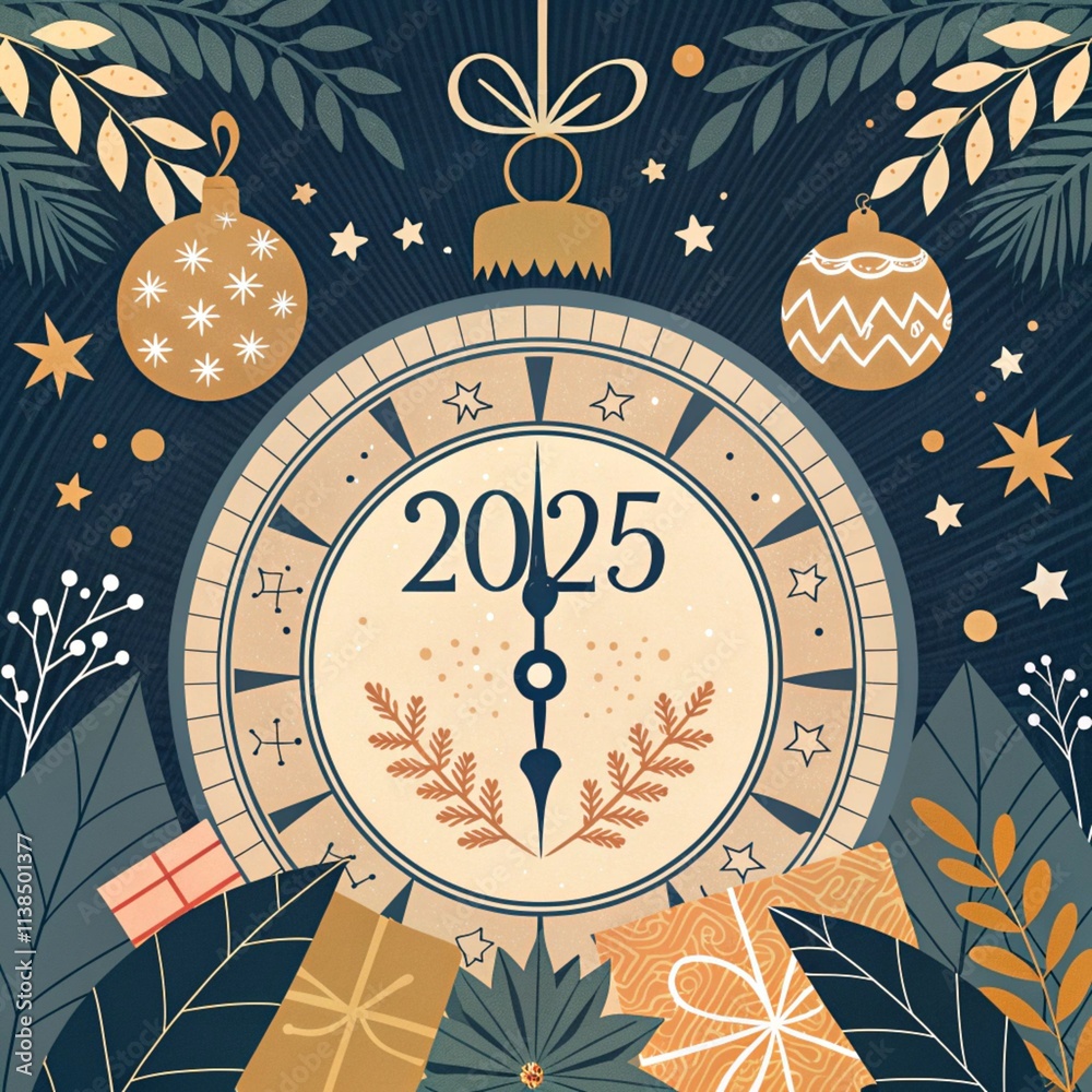 Fototapete celebrating 2025 new year.elegant card for event with abstract golden fireworks and golden numbers o
