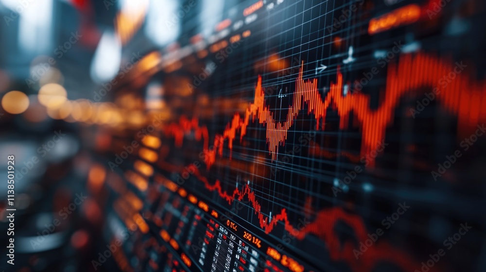 Aufkleber A close-up view of a stock market display showing various financial data and charts
