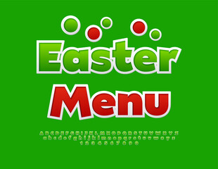 Vector Joyful banner Easter Menu. Funny Green Font. Cute set of Alphabet Letters and Numbers