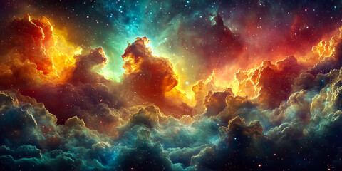 Fototapeta premium colorful nebula clouds space fantasy cosmic glowing energy stars background radiant stellar light interstellar horizon