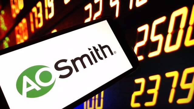 Konskie, Poland - December 15, 2024: A.O. Smith company logo displayed on mobile phone