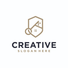 key logo design, house key, apartment building for home protection