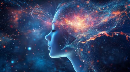 Data science and big data technology. Scientist computing, analysing and visualizing complex data set on computer. Data mining, artificial intelligence, machine learning, business analytics.