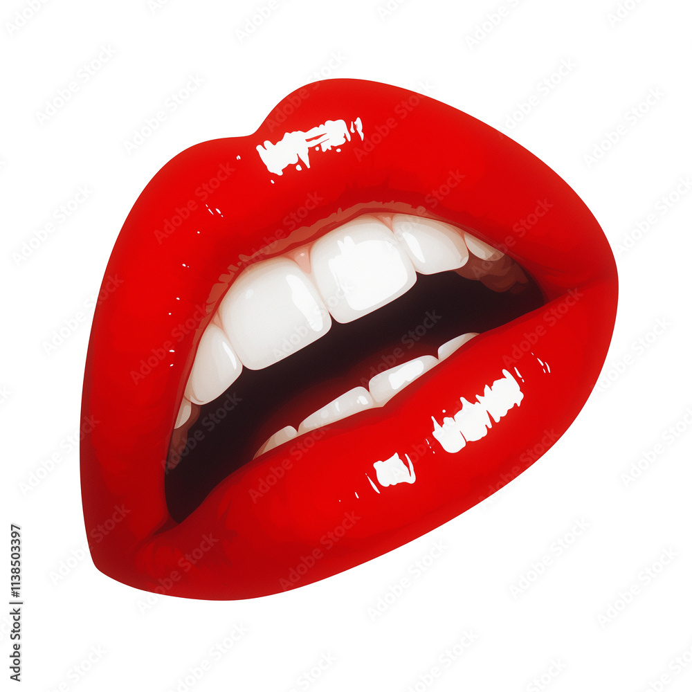 Aufkleber vibrant red lips with glossy finish, isolated on white background, showcasing bold and striking appe