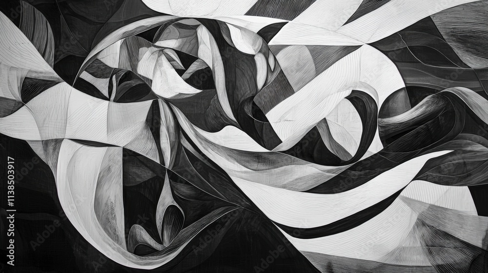 Poster dynamic abstract art vanishing outlines in monochrome artistic creation studio environment unique pe