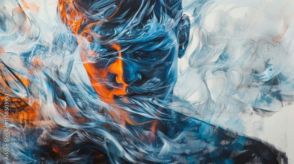 Poster Melting boundaries abstract figure of a young man urban setting digital art ethereal environment artistic concept
