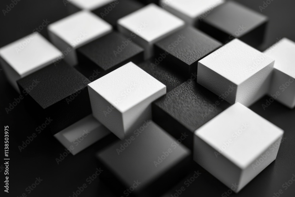 Poster a collection of cubes stacked together in a black and white image