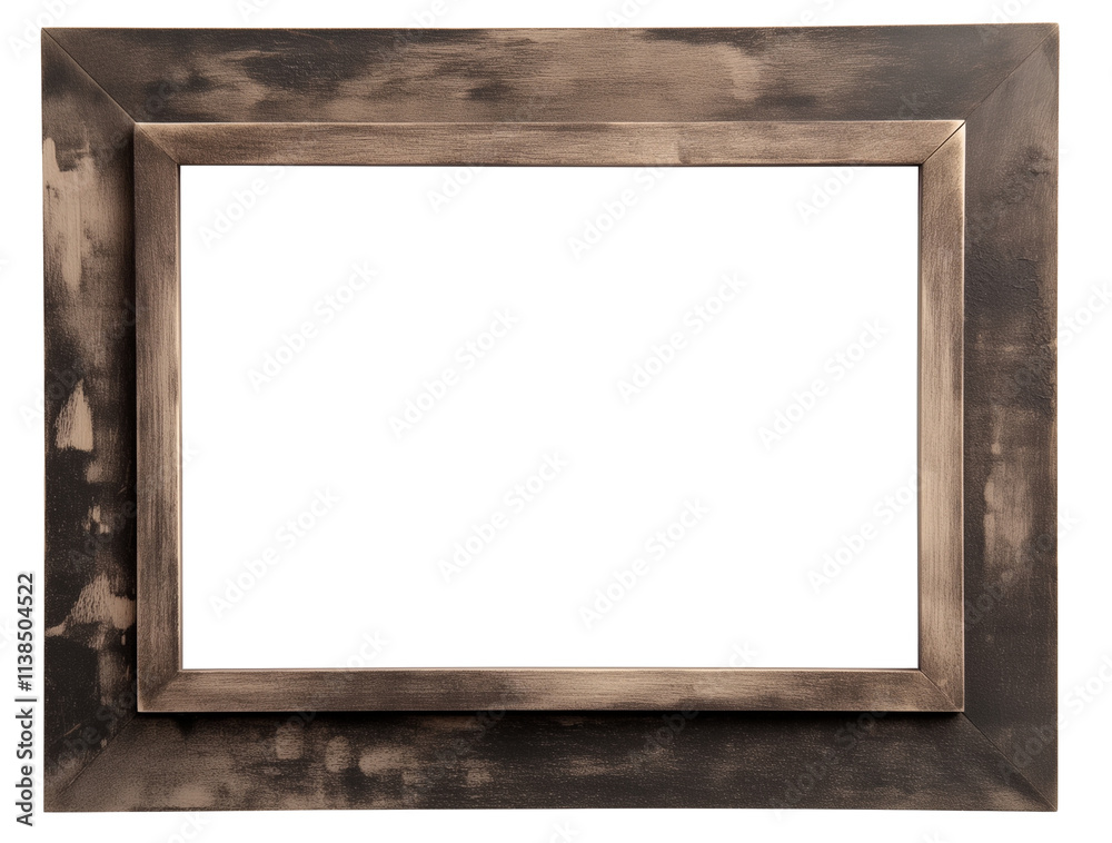 Poster rectangular charcoal tone wood photo frame with rustic finish, isolated on white background, showcas