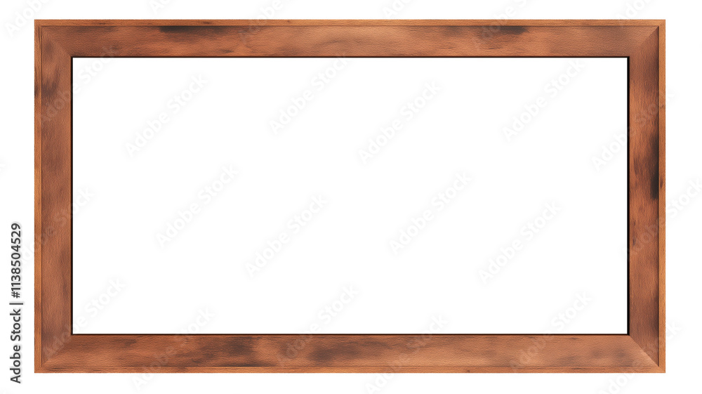Poster rectangular pine wood photo frame with rustic finish, isolated on white background, perfect for home