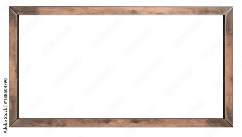 Poster rectangular bronze photo frame with sleek design, isolated on black background, perfect for displaying artwork or photographs. frame metallic finish adds touch of elegance