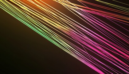 Obraz premium Abstract geometric lines in vibrant neon pink, orange, and green on a black background symbolizing modern digital aesthetics and futuristic design