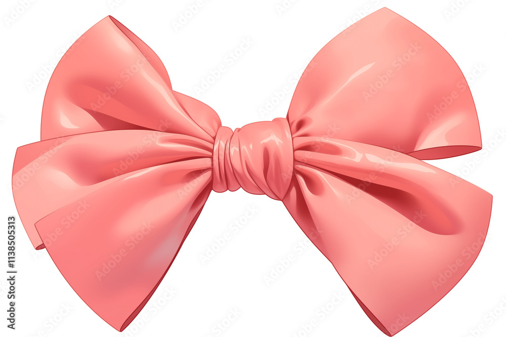 Poster shiny pink ribbon with puffy bow is isolated on white background, showcasing its glossy texture and 