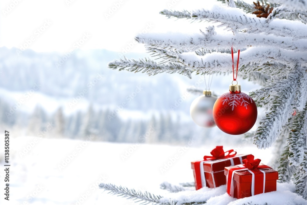 Aufkleber a red decorative item hangs from a christmas tree branch