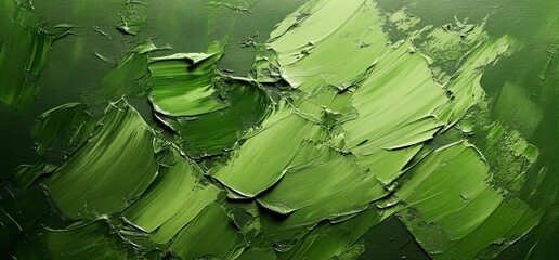 Abstract green oil painting background with texture, featuring green brush strokes and a green color palette.
