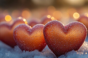 Obraz premium A pair of red hearts sit atop a blanket of fresh snow