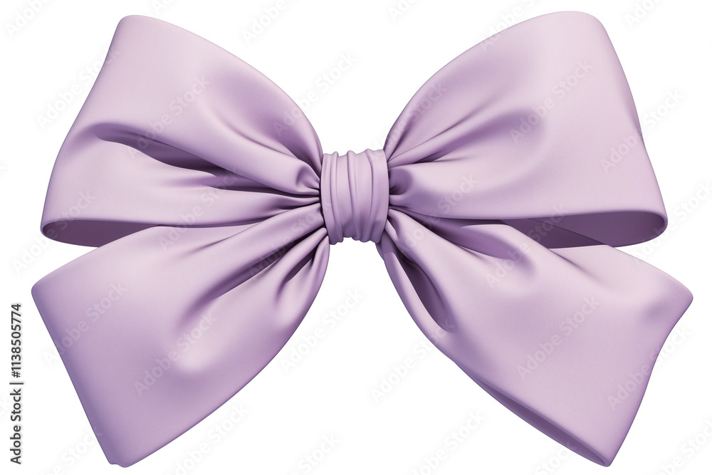 Poster light purple ribbon bow with smooth texture is isolated on white background, showcasing its elegant 