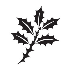 Minimalist Holly Leaf Silhouette with Single Berry Vector Graphic