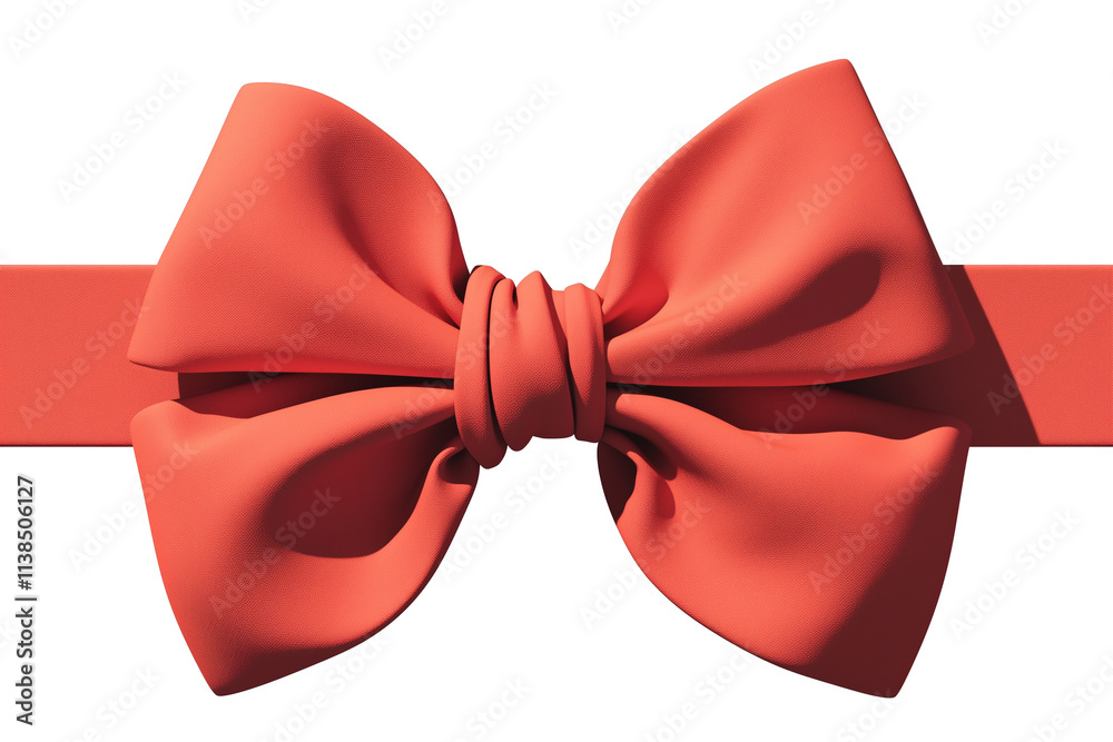 Poster vibrant red ribbon with knotted bow is elegantly displayed against white background, showcasing its 